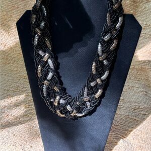 Elegant Black and Silver Beaded Necklace statement braided rope chain gold
